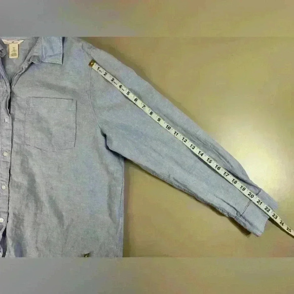 H&M Men’s Linen Blend Blue Button up Long sleeve Size Large - Picture 7 of 11